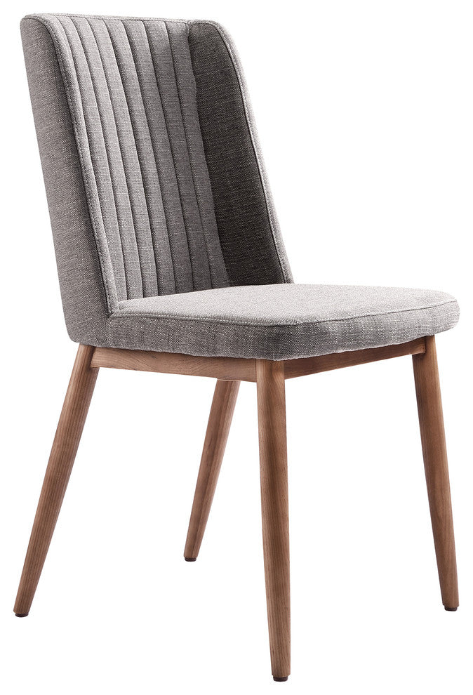 Calais Mid-Century Dining Chair, Walnut Finish and Gray Fabric, Set of 2