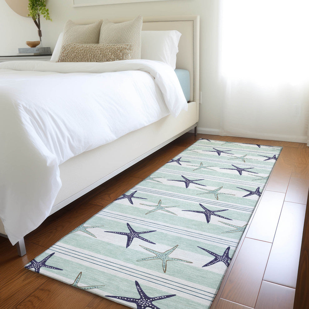 Addison Premium Washable Mayfield AMF191 Blue 2'3" x 7'6" Runner Rug