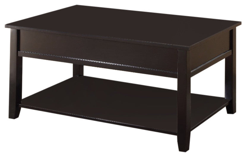 Benzara BM156815 19 Inch Lift Top Cocktail Table With Bottom Shelf, Black