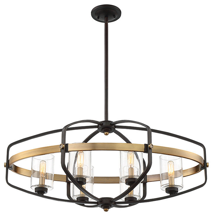 Kirkland 6-Light Trestle Chandelier, English Bronze and Warm Brass