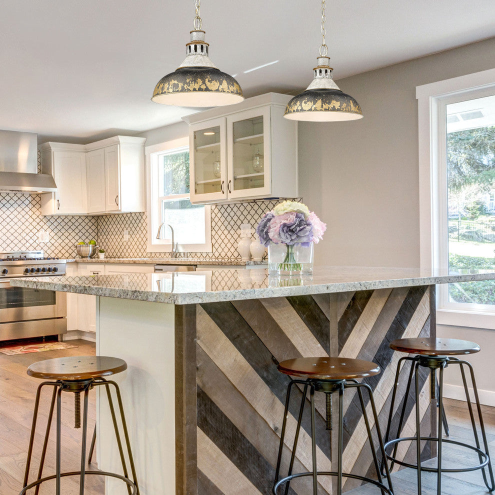 Golden Lighting 0865-L Kinsley 14"W Pendant - Aged Galvanized Steel / Antique