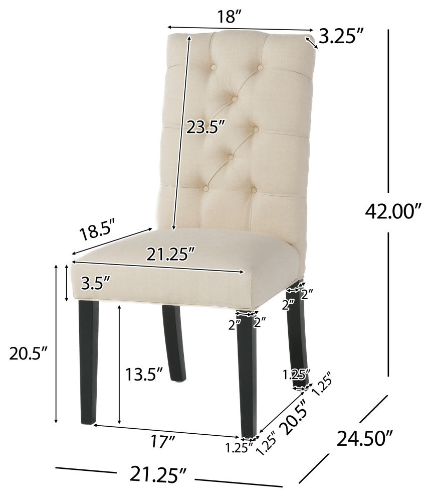 GDF Studio Prince Fabric Dining Chair, Set of 2, Natural Plain