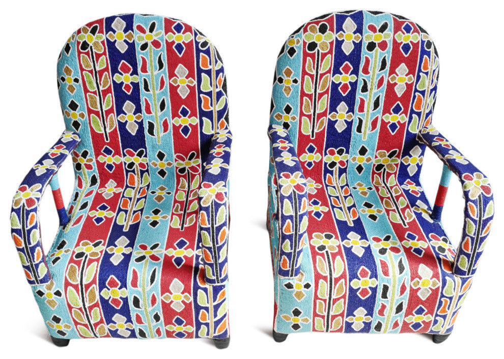 Floral Striped Yoruba Beaded Chair