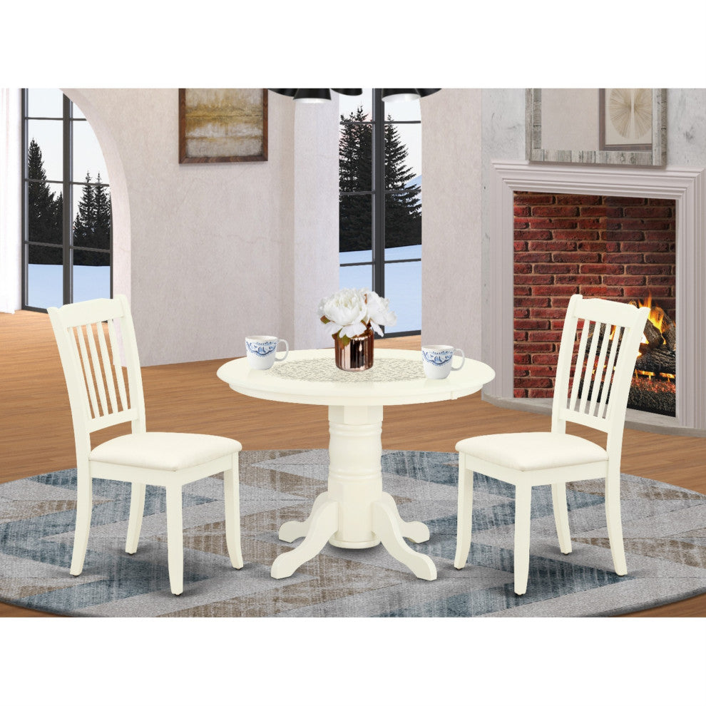 3-Piece Set, Round Table, 2 Vertical Slatted Dining Chairs, White