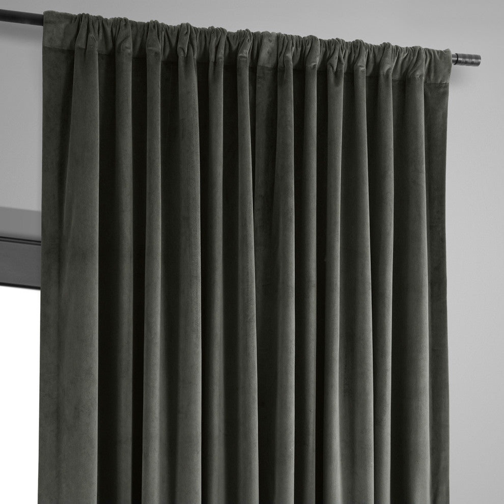Extra Wide Blackout Velvet Curtain Single Panel, Gunmetal Gray, 100"x96"