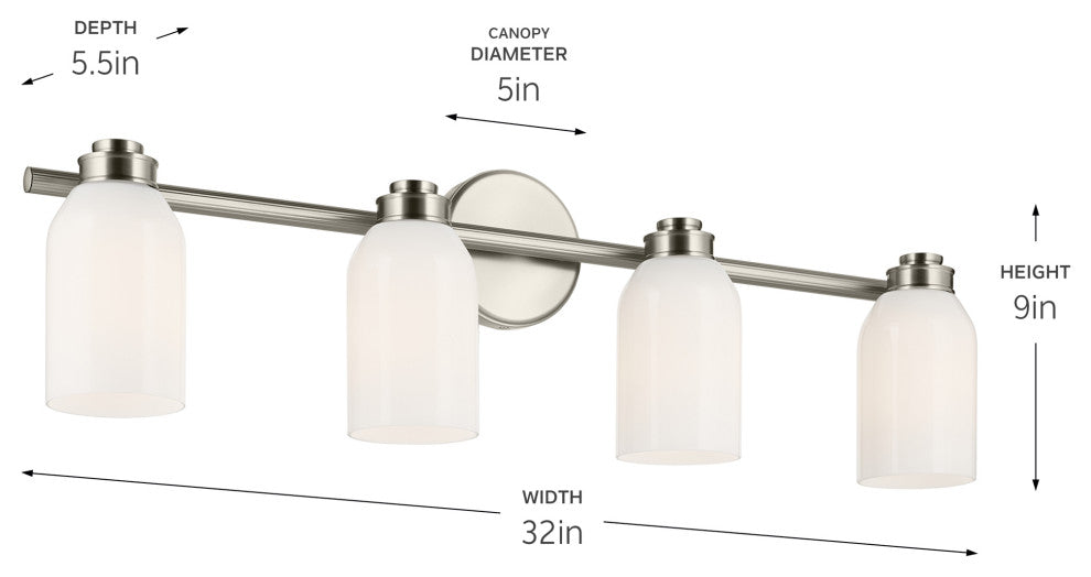 31" 4-Light Vanity Light With White Opal Glass