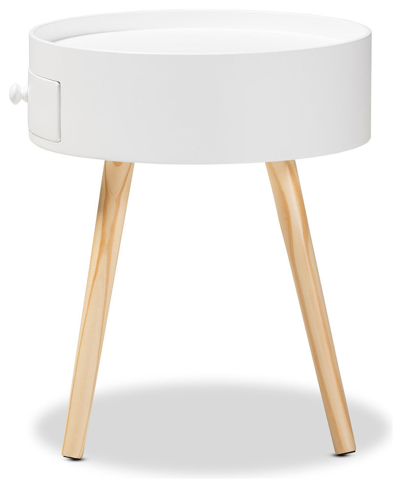Leah Mid-Century Modern 1-Drawer Wood Nightstand, White