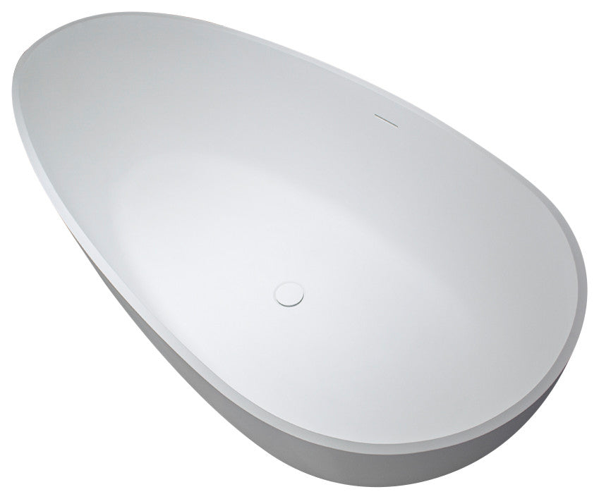 Vanity Art Solid Surface Resin Stone Freestanding Bathtub, Matte White, 59"x30"