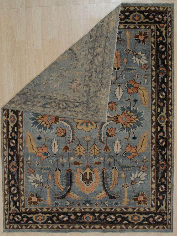 Hand-Knotted Wool Gray/Navy Traditional All Over Traditional Knot Rug, 7'6 X 9'6