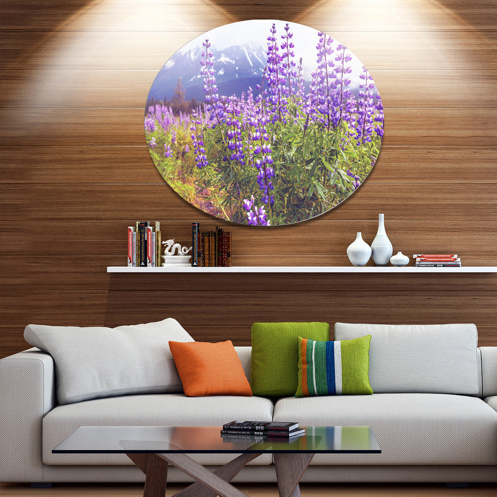 Meadow In Alaska With Purple Flowers, Flower Round Wall Art, 23"