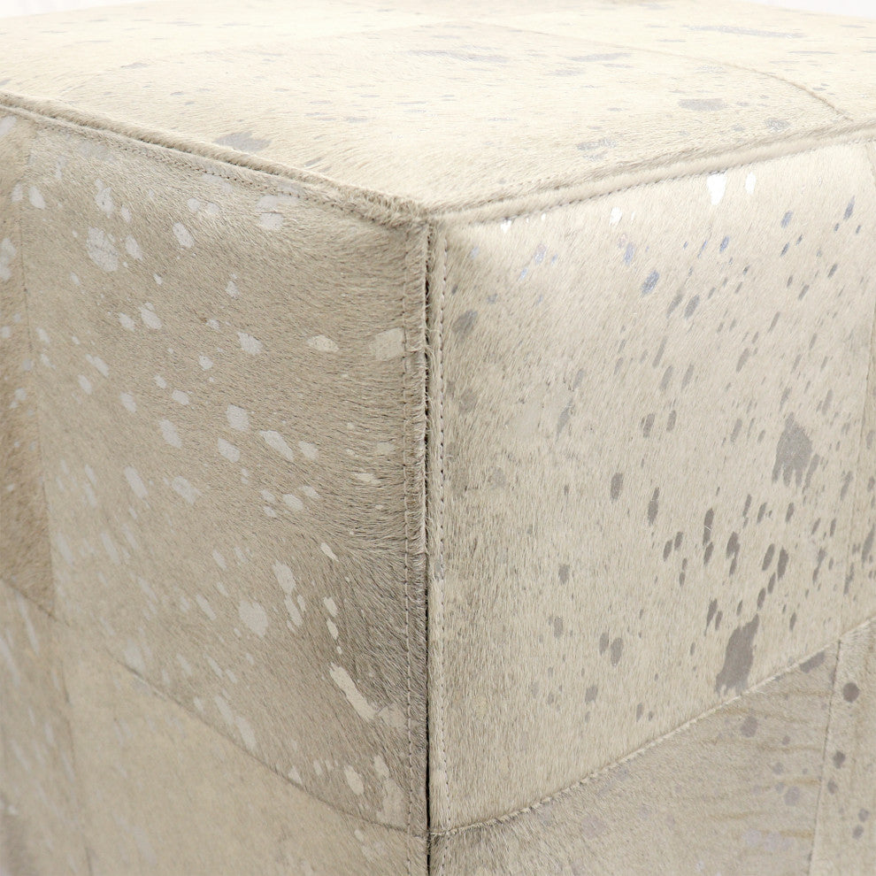 Pasargad Home Safari Cowhide Upholstered Ottoman With Steel Base