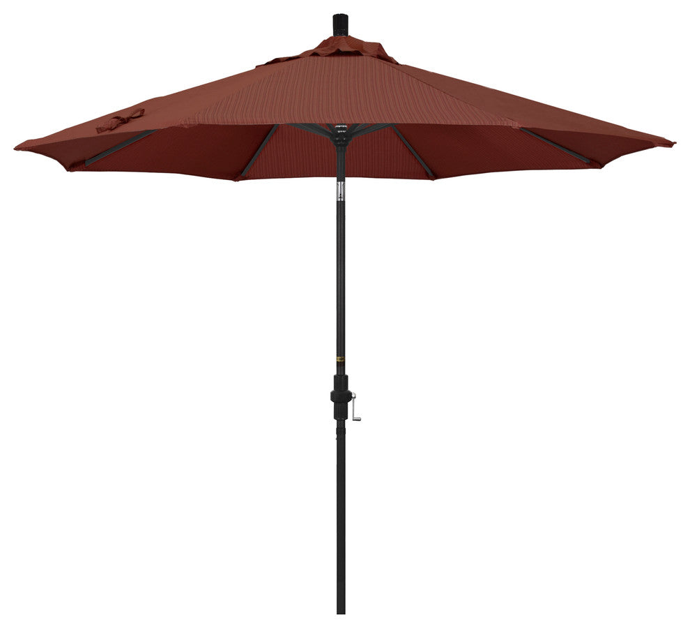 9' Stone Black Collar Tilt Crank Aluminum Umbrella, Terrace Adobe Olefin
