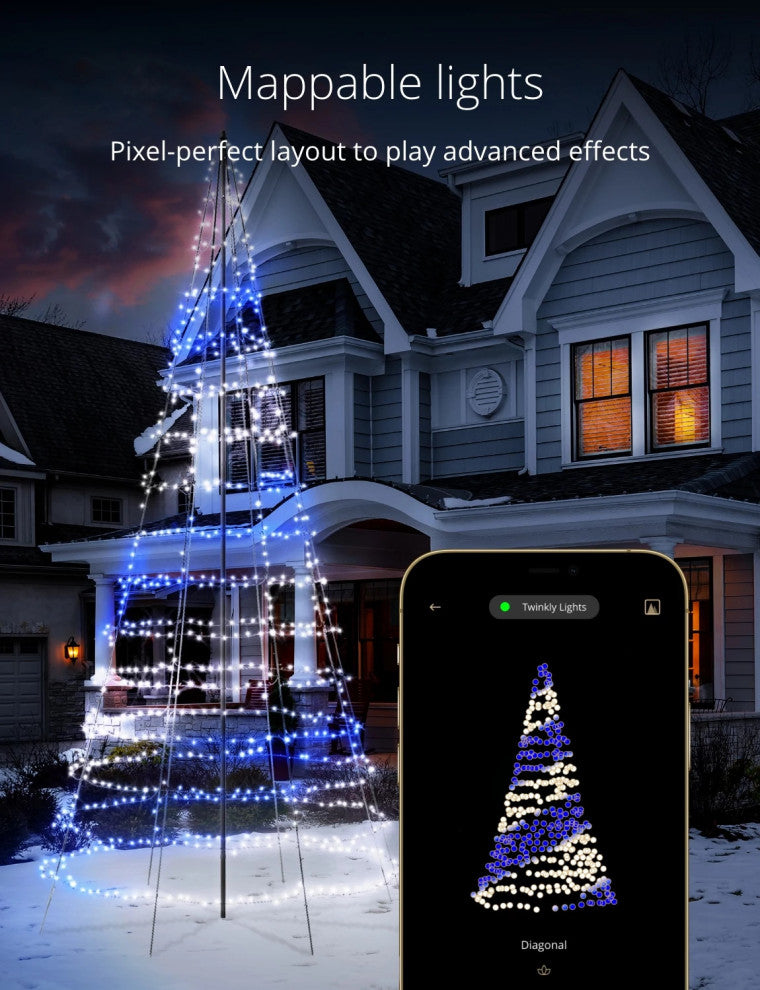 Twinkly Light Tree Smart Flag-Pole Christmas Tree Light Decor w/ 1200 LEDs, 26'