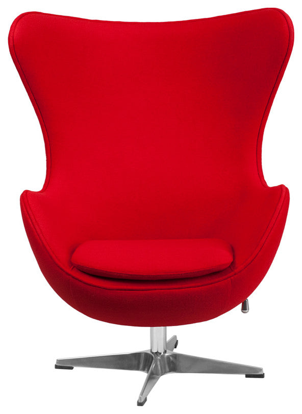 Red Wool Fabric Egg Chair With Tilt-Lock Mechanism