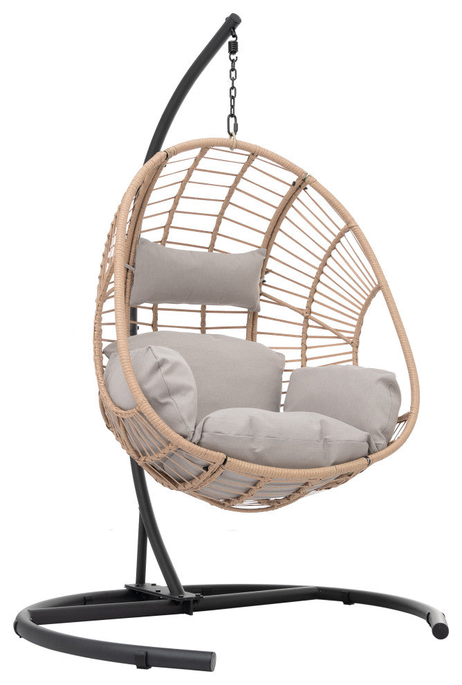 TATEUS Outdoor Wicker Swing Chair Hanging Egg Chair With Cushion and Pillow, Natural