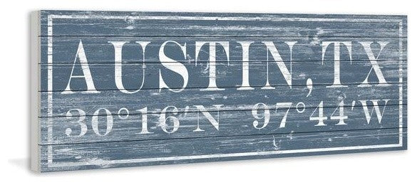 "Austin, TX" Painting Print on White Wood, 60"x20"