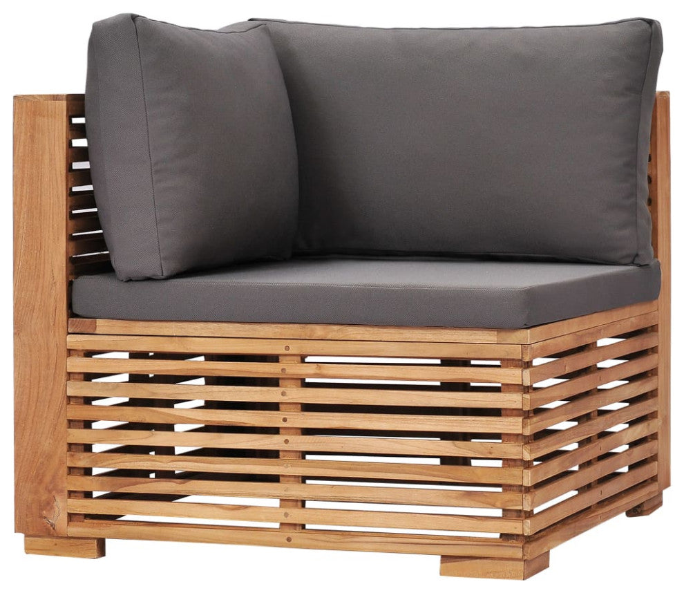 vidaXL Patio Corner Sofa With Gray Cushion Solid Teak Wood