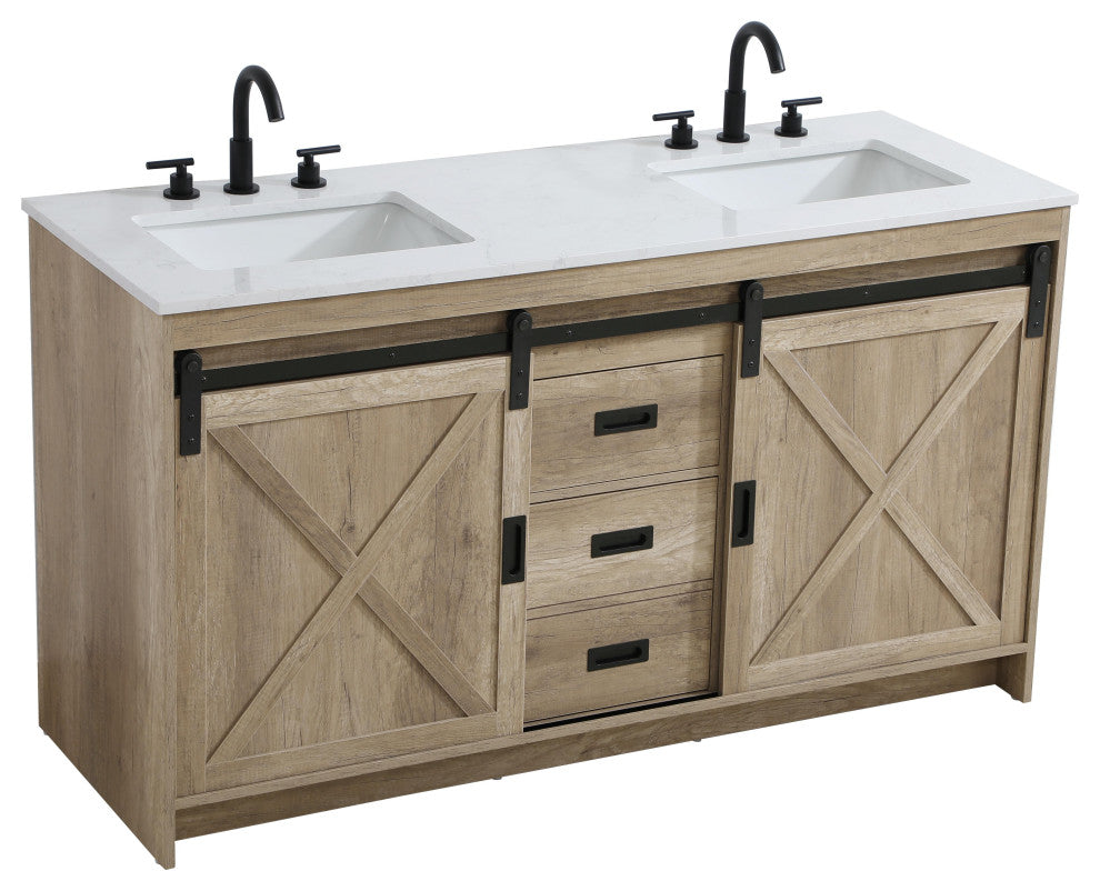 Home Living 60" Double Bathroom Vanity, Natural Oak