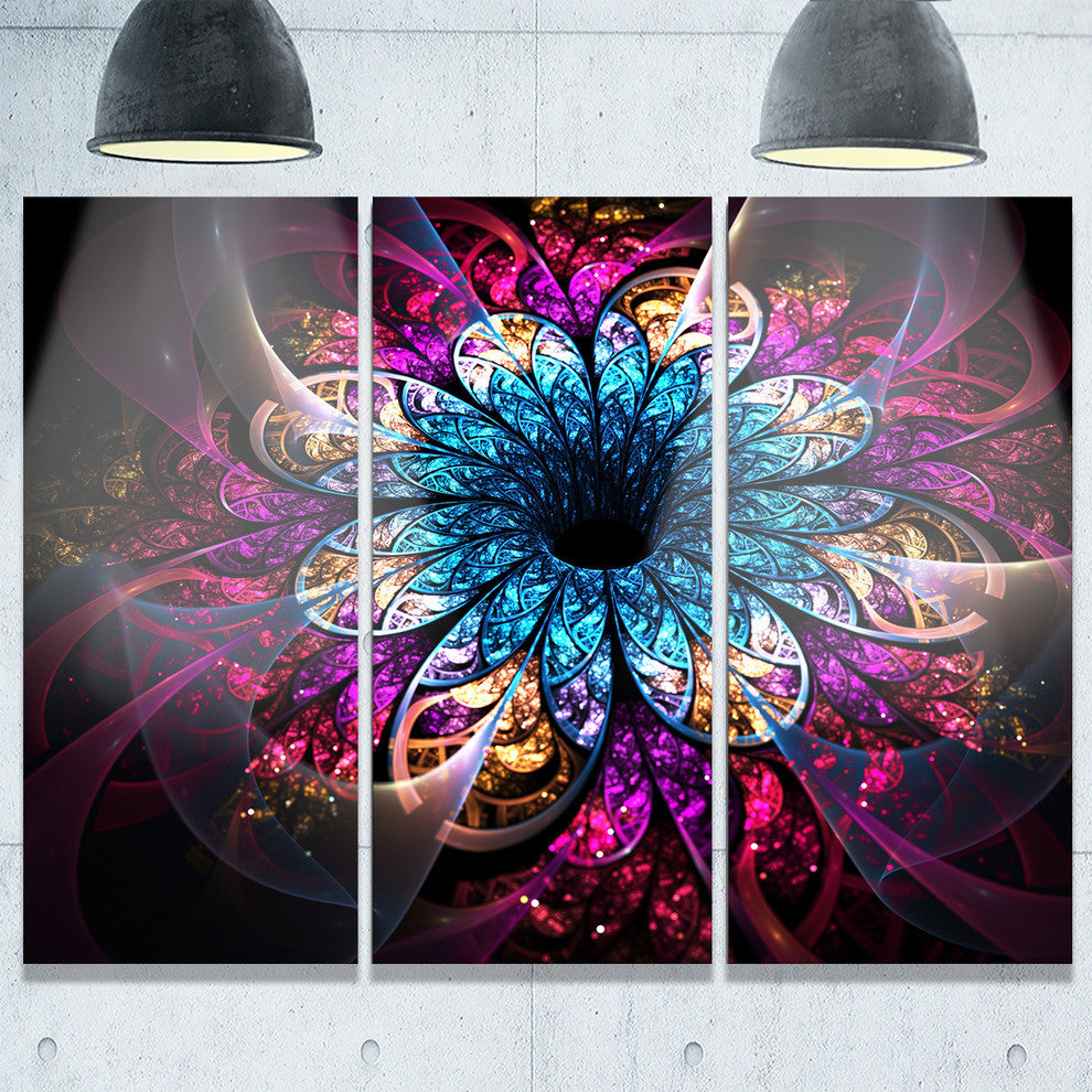 "Fractal Flower Blue Red Digital Art" Metal Wall Art, 3 Panels, 36"x28"