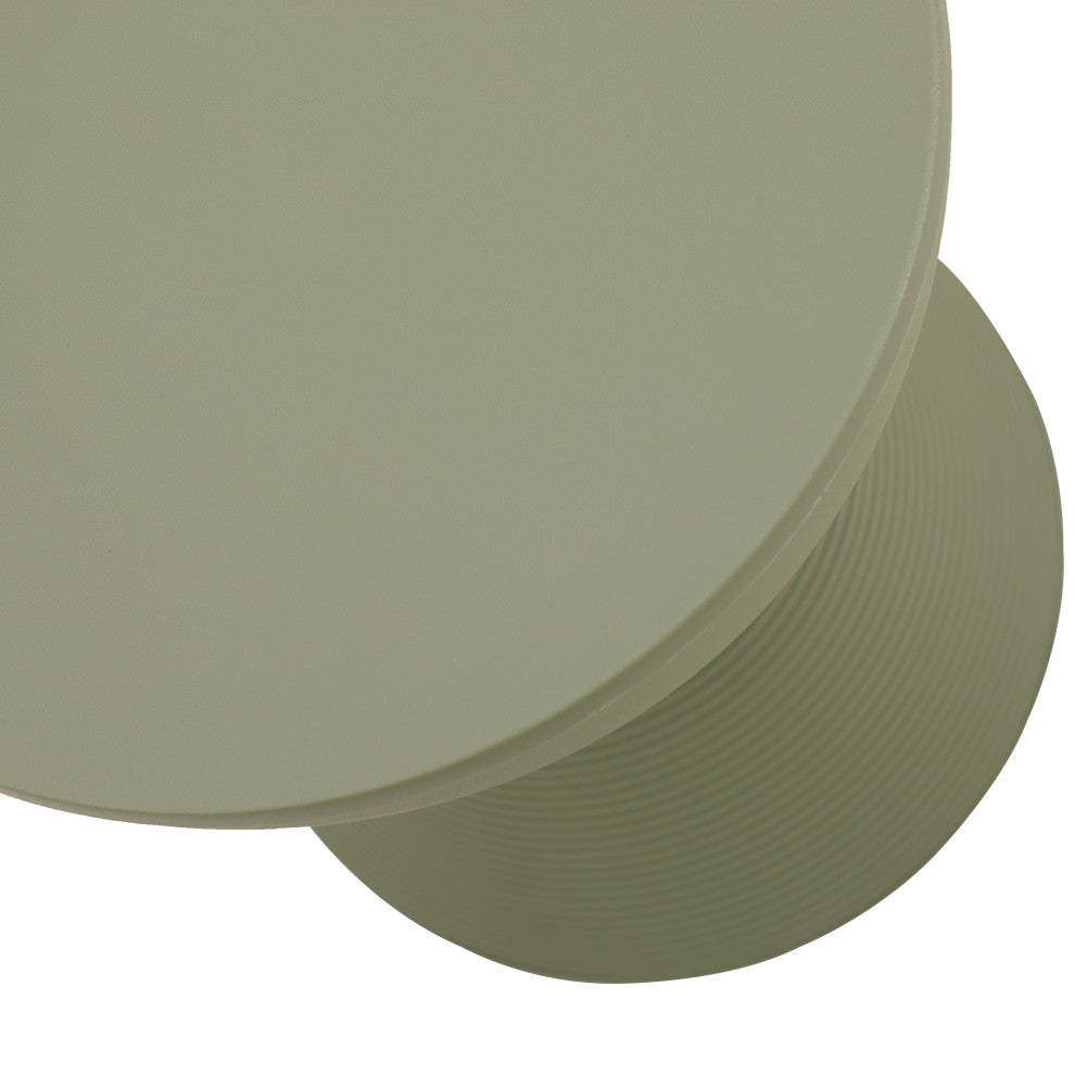 Round Side Table in ABS Plastic Ribbed Design End Table with Removable Lid, Olive Green