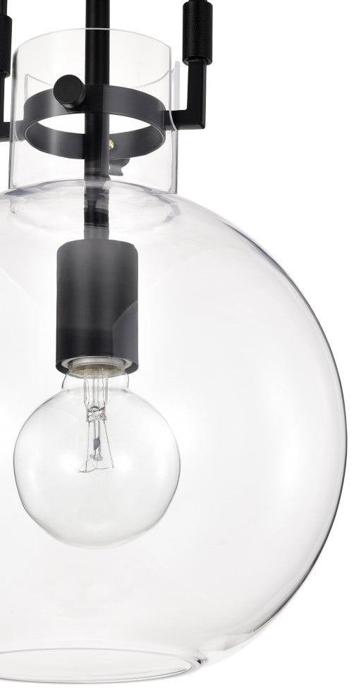 1-Light 10 in. Matte Black Pendant With Globe Shaped Clear Glass Shade