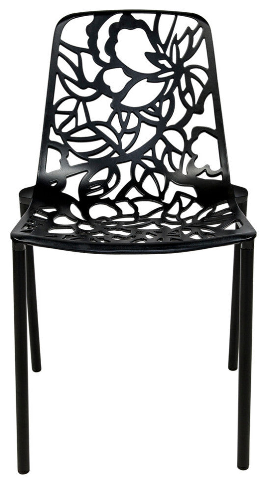 LeisureMod Devon Modern Outdoor Stackable Aluminum Dining Chair, Black
