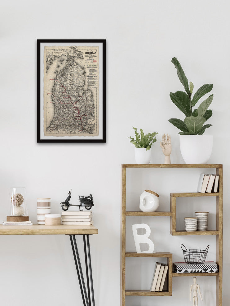 "Vintage Michigan Map" Framed Painting Print, 24x36