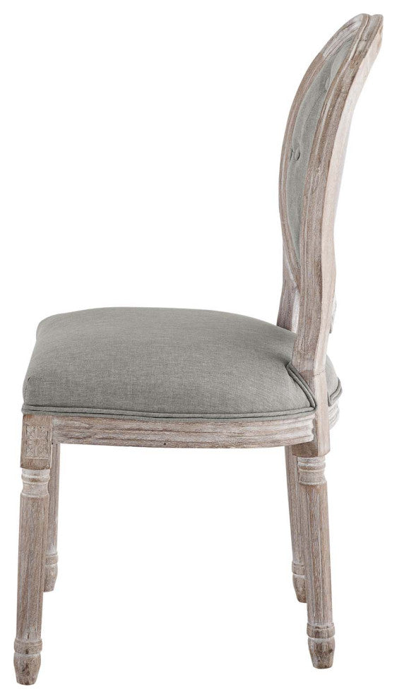 French Vintage Side Dining Chair, Set of 2, Fabric, Wood, Gray, Modern