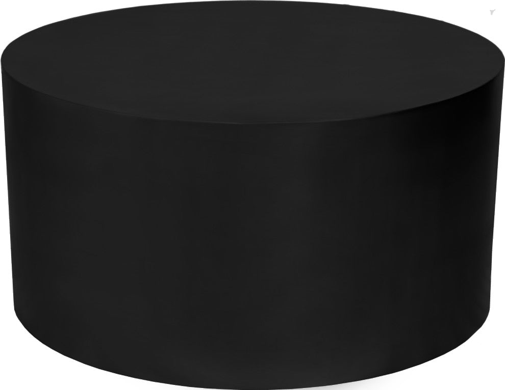 Cylinder Round Durable Metal Coffee Table, Matte Black