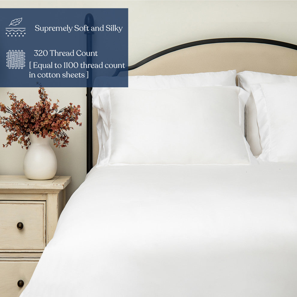 Delara 100% Eucalyptus Lyocell Tencel Fitted Sheet Set, Smooth, White, Queen, 60"x80"