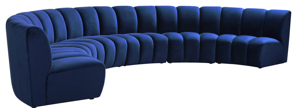 Infinity Channel Tufted Velvet Modular Chair, Navy, 6 Piece