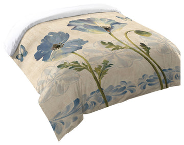 Laural Home Indigo Watercolor Poppies Comforter, King