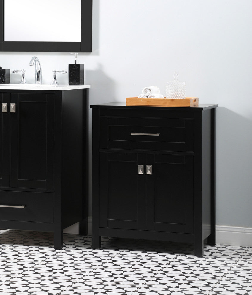 24" Wide Bathroom Storage Freestanding Cabinet, Black