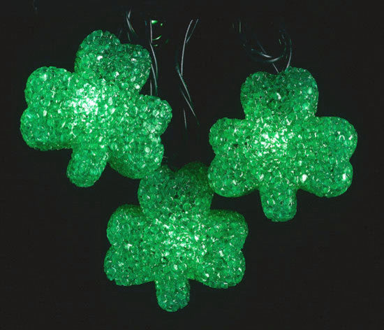 Luck of the Irish St Patricks Day Shamrock Lights Green Wire, Set of 10