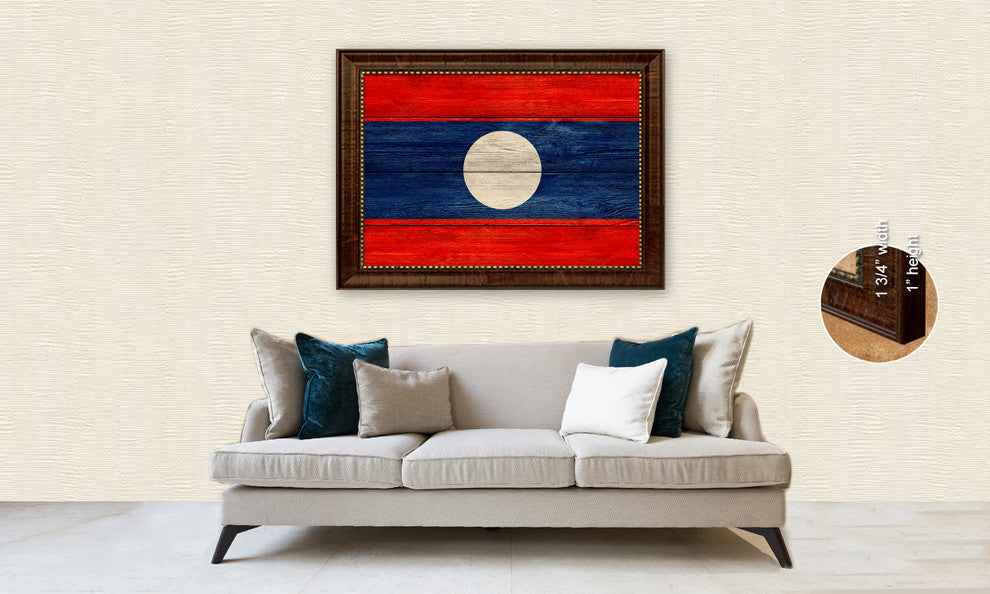 Latvia Country Textured Flag Print With Brown Gold Frame, 19"X27"