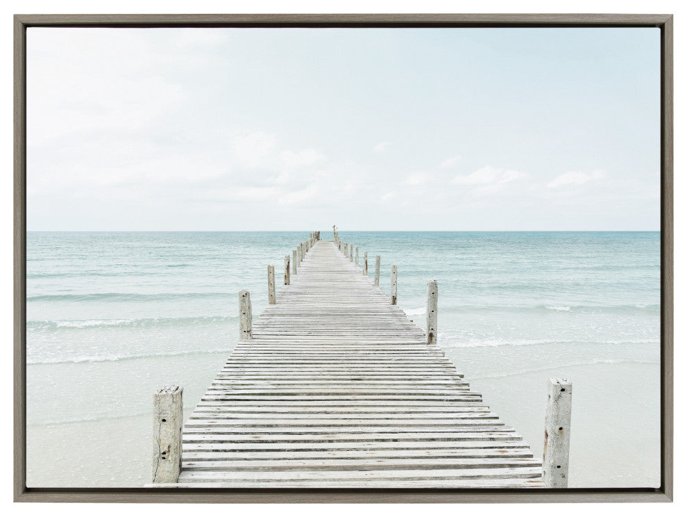 Sylvie Wooden Pier on Beach Framed Canvas by Amy Peterson Art Studio, Gray 28x38