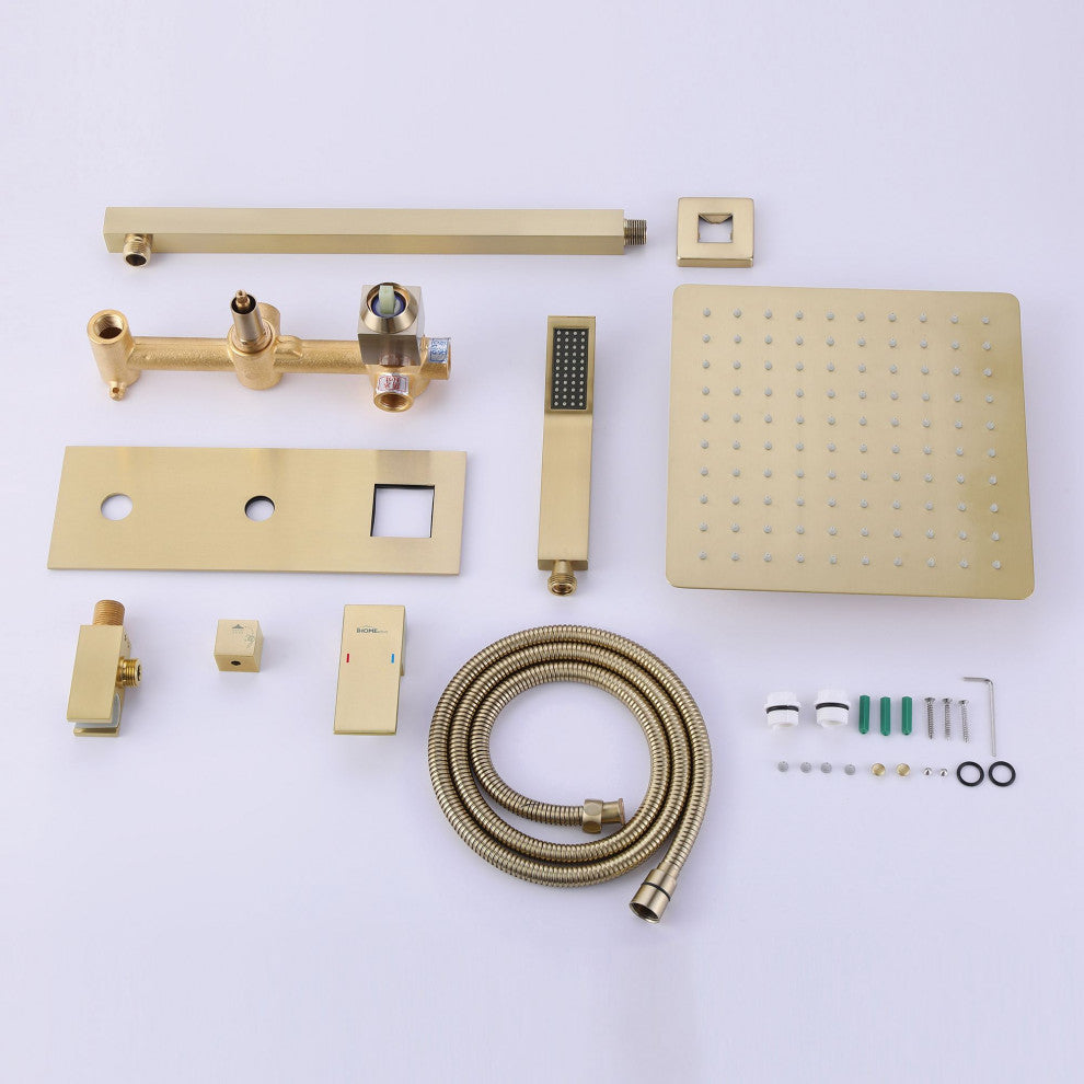 Square Double Handle Two Function Bathroom Shower set, Brushed Gold