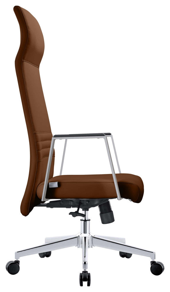 LeisureMod Aleen High-Back Leather Office Chair With Swivel and Tilt, Dark Brown
