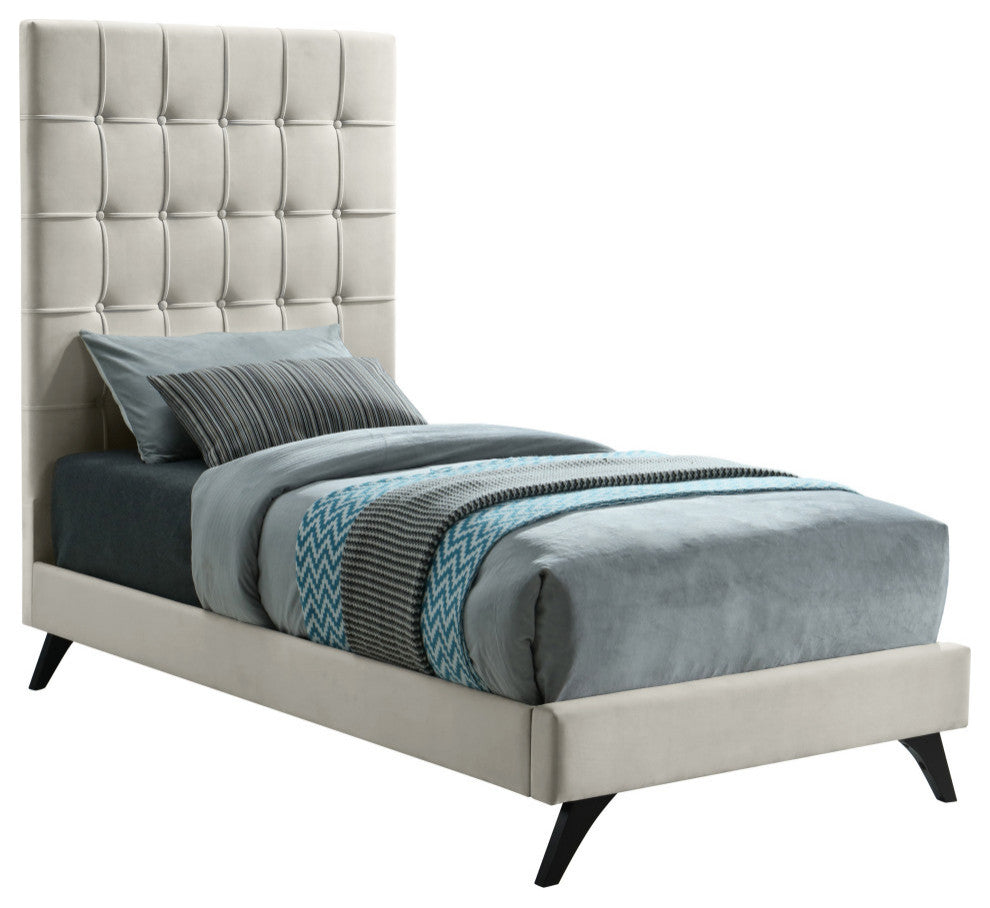 Elly Velvet Upholstered Bed, Cream, Twin