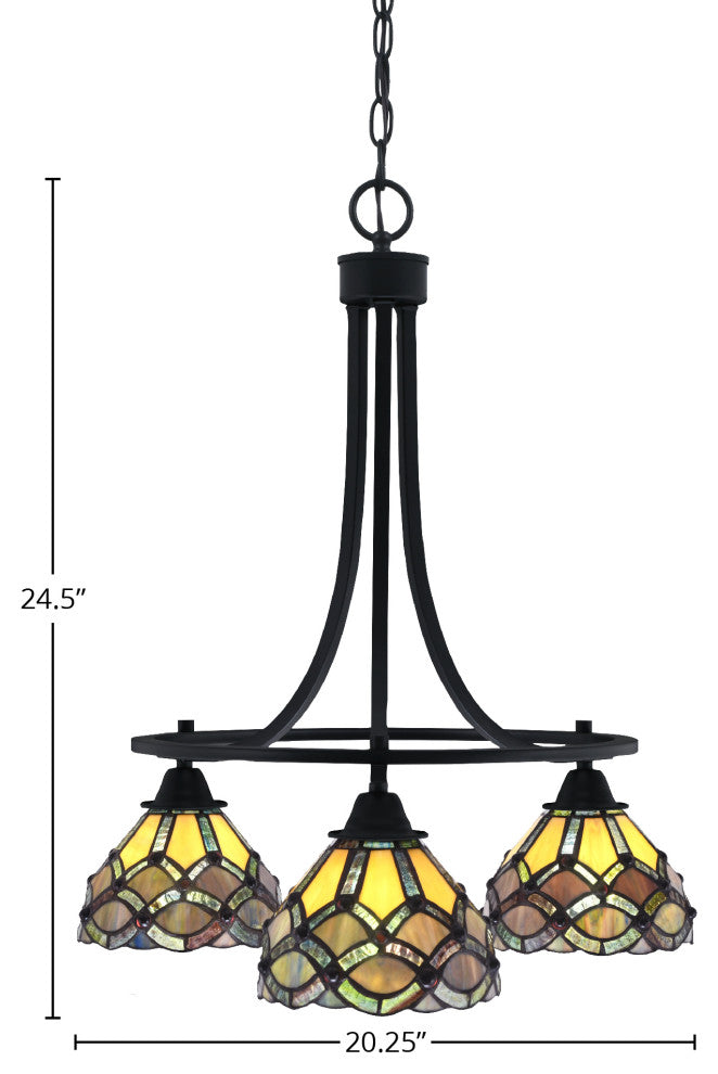 Paramount Downlight 3-Light Chandelier, Matte Black, 7" Grand Merlot Art Glass