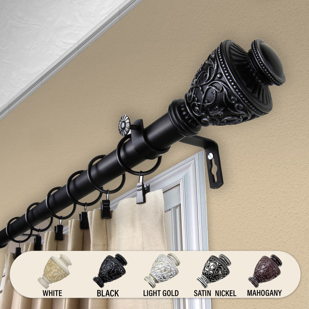 Rona 1" Curtain Rod 28-48", White, Black, 66-120"