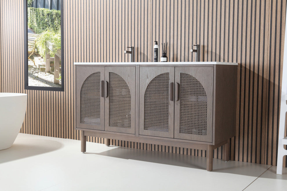 Nara Mid-Century Freestanding Bathroom Vanity, Chestnut Oak, 60"