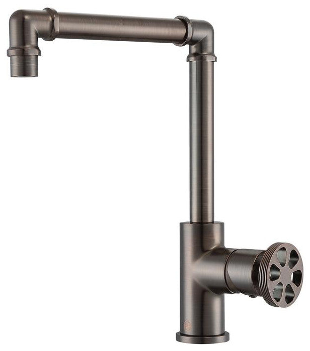 Urban Deck Mount Round Wheel Handle 1-Hole Bathroom Faucet, Oil-Rubbed Bronze
