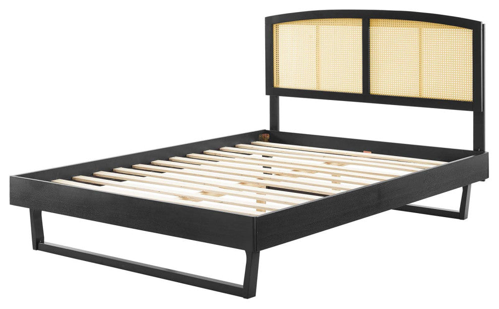 Platform Bed Frame, Queen Size, Wood, Black, Modern Mid-Century, Bedroom Master