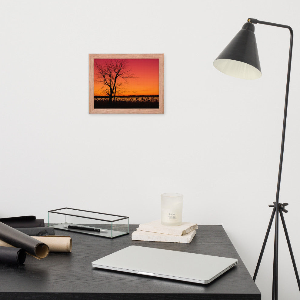 Burning Skies Rural Landscape Framed Photo Paper Wall Art Print, Red Oak, 8" X 10"