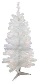 4'x23.5" Pre-Lit Slim White Artificial Tinsel Christmas Tree, Clear Lights