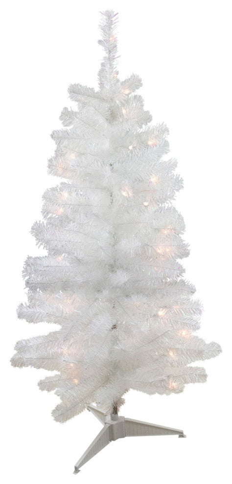 4'x23.5" Pre-Lit Slim White Artificial Tinsel Christmas Tree, Clear Lights