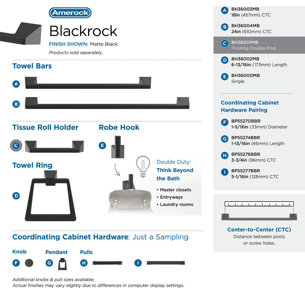 Amerock Blackrock Contemporary Pivoting Double Post Toilet Paper Holder, Matte B