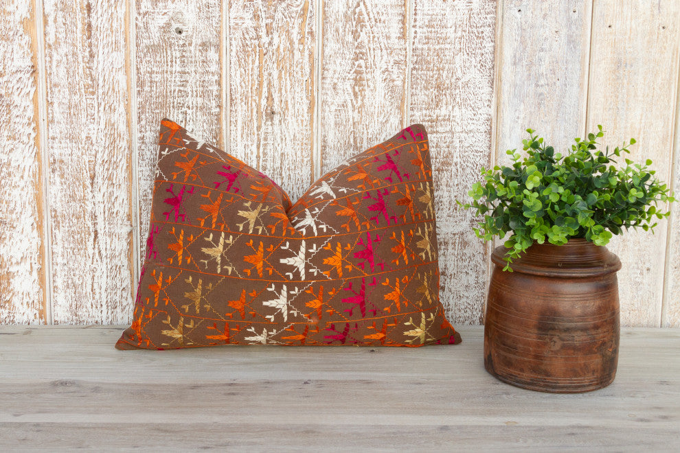 Anshi Antique Indian Folk Lumbar Pillow