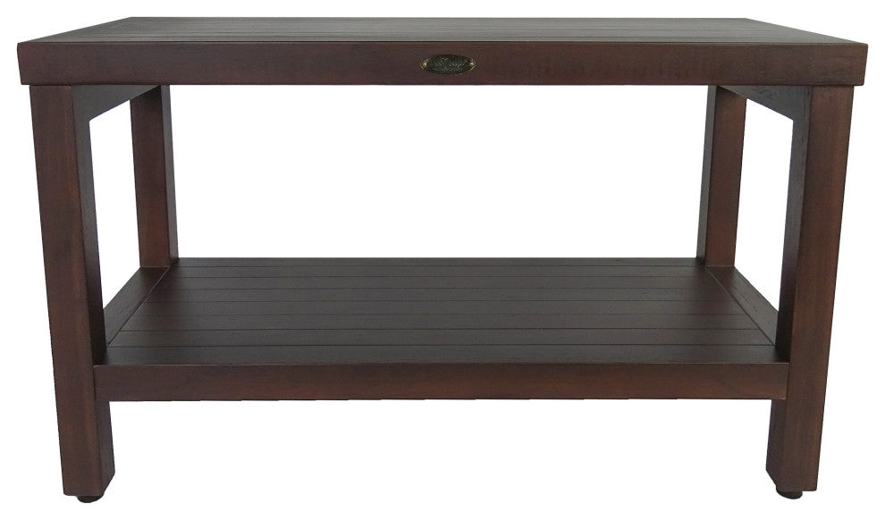 Rectangular Teak Shower Stool Or Bench With Shelf In Brown Finish